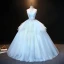 Élégant Bleu Ciel Robe De Bal 2021 Robe Boule Bretelles Spaghetti Perle Faux Diamant En Dentelle Fleur Sans Manches Dos Nu Longue Promo Robe De Ceremonie