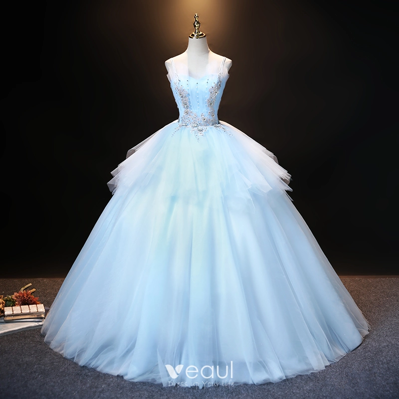 Spaghetti Straps Sky Blue Long Prom Dresses, Lace 2021 Prom Dresses, Evening Dresses Spaghetti Straps Sky Blue Long Prom Dresses, Lace 2021 Prom Dresses, Evening Dresses