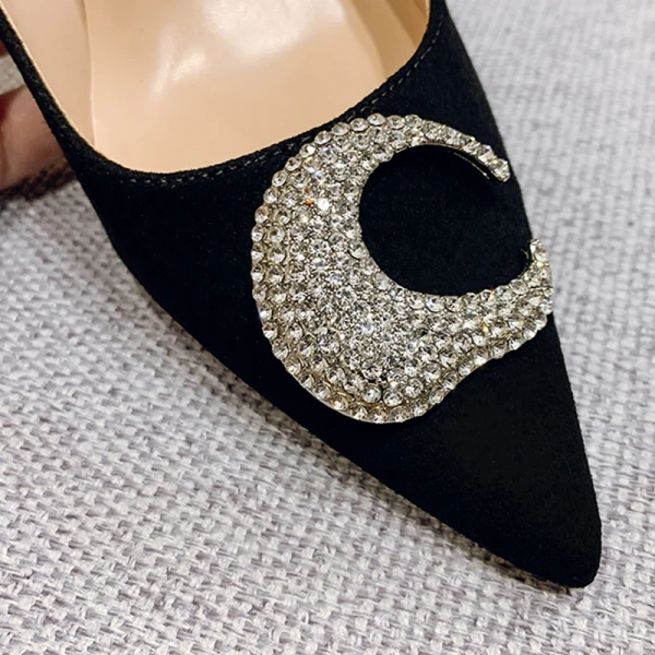 Sexy Black Evening Party Rhinestone Pumps 2020 Leather 9 cm Stiletto Heels Pointed Toe Pumps