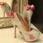 Charmant Argenté Faux Diamant Chaussure De Mariée 2020 Noeud Cuir Imperméables 14 cm Talons Aiguilles À Bout Rond Mariage Escarpins