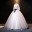 Elegant Blushing Pink Pearl Rhinestone Lace Flower Prom Dresses Ball Gown Backless 2021 Scoop Neck Bow Sash 1/2 Sleeves Floor-Length / Long Prom Formal Dresses