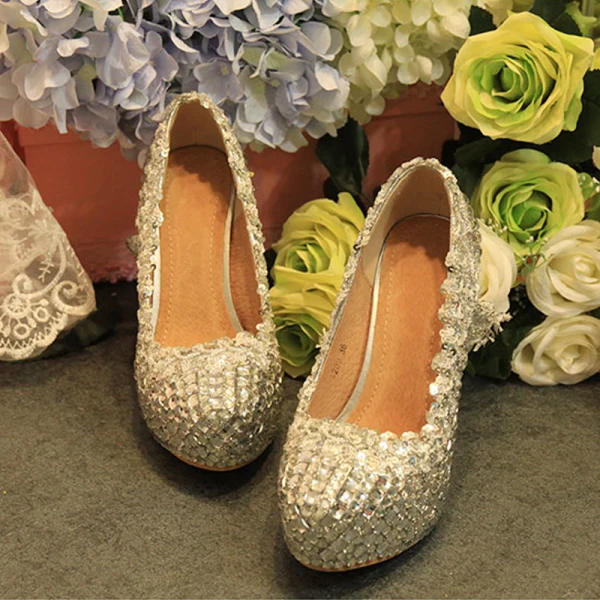Charming Silver Rhinestone Wedding Shoes 2020 Leather Waterproof 12 cm Stiletto Heels Pointed Toe Wedding Pumps