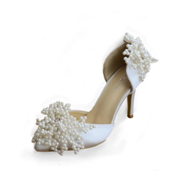 Chic Ivoire Perle Chaussure De Mariée 2020 Faux Diamant 8 cm Talons Aiguilles À Bout Pointu Mariage Talons