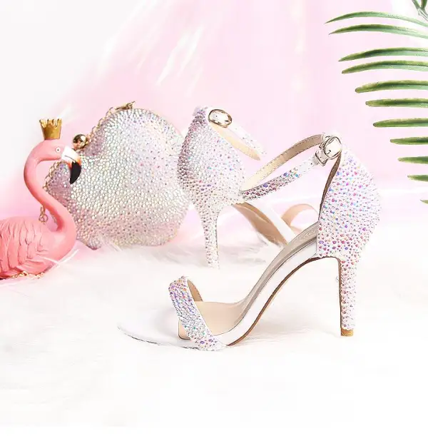 Sexy Multi-Couleurs Faux Diamant Soirée Sandales Femme 2020 Bride Cheville 9 cm Talons Aiguilles Peep Toes / Bout Ouvert Sandales