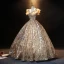 Sparkly Gold Sequins Prom Dresses 2021 Ball Gown V-Neck Lace Flower Rhinestone Ruffle Short Sleeve Backless Floor-Length / Long Prom Formal Dresses