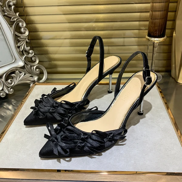 Chic / Belle Noire Promo Noeud Slingbacks Sandales Femme 2021 7 cm Talons Aiguilles À Bout Pointu Sandales Talons Hauts