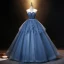Fashion Ocean Blue Prom Dresses 2021 A-Line / Princess Strapless Rhinestone Sash Sleeveless Backless Floor-Length / Long Formal Dresses