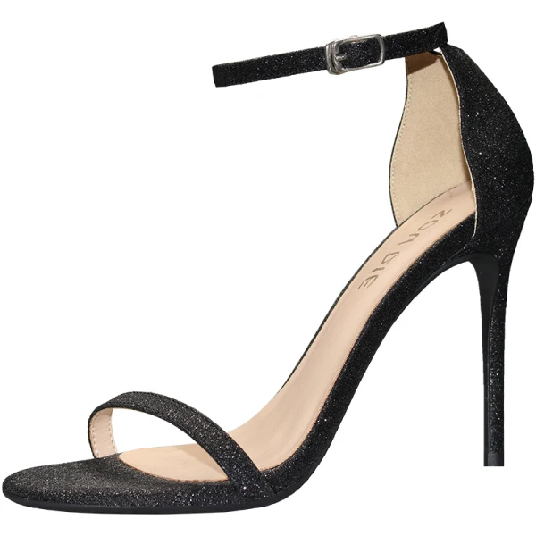 Sexy Gold Glitter Evening Party Womens Sandals 2020 Ankle Strap Sequins 10 cm Stiletto Heels Pointed Toe Sandals