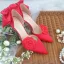 Classy Red Satin Wedding Wedding Shoes 2020 Pearl Rhinestone Bow 8 cm Stiletto Heels Pointed Toe Heels