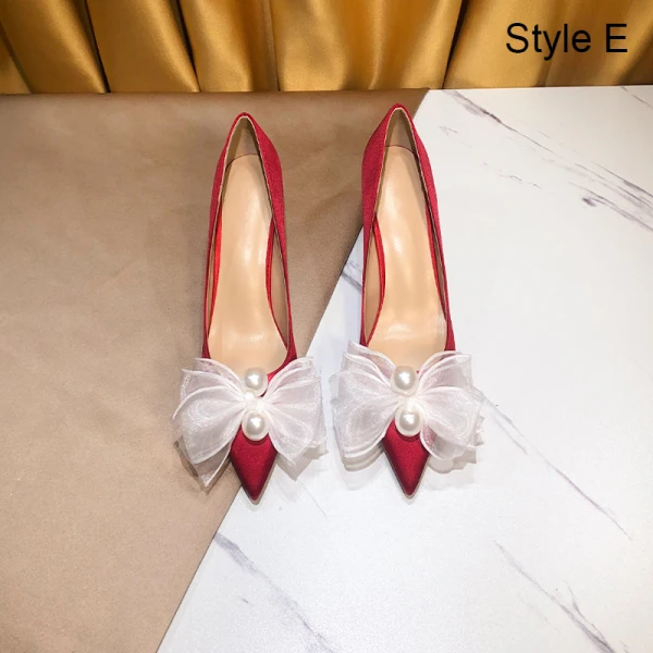 Chic / Beautiful Ivory Satin Wedding Shoes 2020 Pearl 8 cm Stiletto Heels Pointed Toe Wedding Pumps