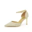 Charming Gold Pearl Rhinestone Wedding Shoes 2020 Leather Ankle Strap 7 cm Stiletto Heels Pointed Toe Wedding Heels