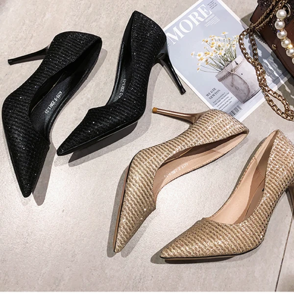 Sparkly Black Evening Party Rhinestone Pumps 2020 8 cm Stiletto Heels Pointed Toe Pumps
