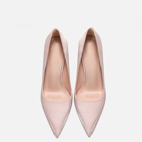 Enkla Rodnande Rosa Kontors OL Silke Satin Pumps 2021 10 cm Stilettklackar Spetsiga Pumps