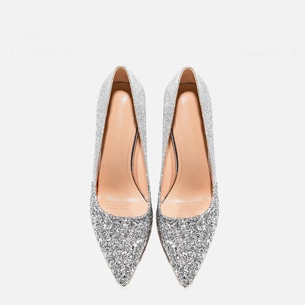 Scintillantes Argenté Soirée Paillettes Escarpins 2021 Cuir 10 cm Talons Aiguilles À Bout Pointu Escarpins
