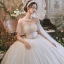 Luxury / Gorgeous Ivory Beading Rhinestone Sequins Wedding Dresses 2021 Ball Gown Scoop Neck Lace Flower Short Sleeve Backless Royal Train Wedding