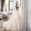 Chic / Belle Champagne Robe De Mariée 2018 Princesse Perlage Cristal Perle Faux Diamant Bustier Dos Nu Sans Manches Tribunal Train Mariage