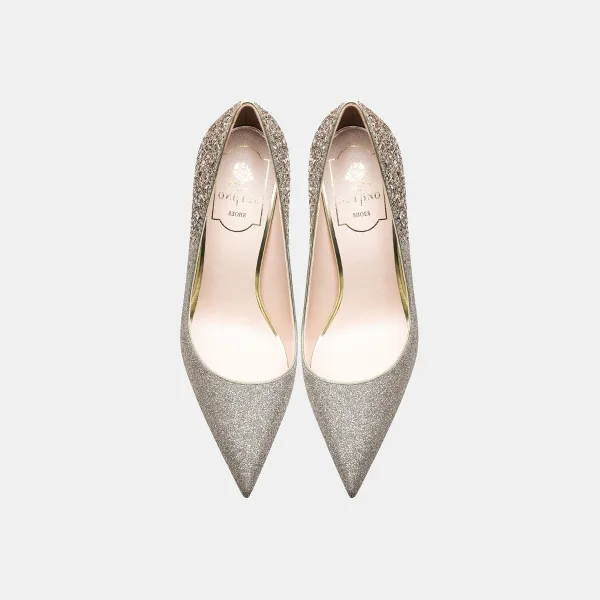 Glittrande Champagne Guld Glittriga / Glitter Paljetter Afton Pumps 2021 Läder 10 cm Stilettklackar Spetsiga Pumps