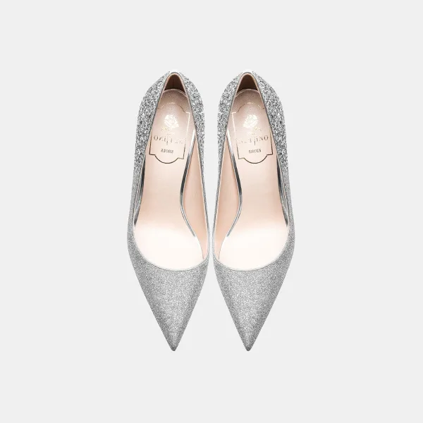Glittrande Silver Afton Pumps 2021 Läder Glittriga / Glitter Paljetter 10 cm Stilettklackar Spetsiga Pumps