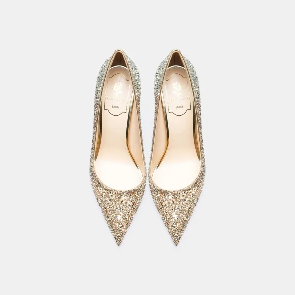 Charmant Doré Paillettes Mariage Escarpins 2021 Cuir 10 cm Talons Aiguilles À Bout Pointu Escarpins