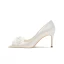 Élégant Ivoire Mariage Perle Satin Fleur Chaussure De Mariée 2021 8 cm Talons Aiguilles À Bout Pointu Escarpins