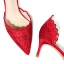 Chinese style Red Satin Rhinestone Wedding Shoes 2021 8 cm Stiletto Heels Pointed Toe Wedding Heels
