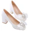 Élégant Ivoire Faux Diamant Noeud Chaussure De Mariée 2021 Satin 7 cm Talons Épais Pied Carré Mariage Escarpins