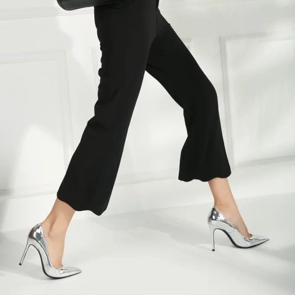 Chic / Belle Argenté Bureau OL Cuir Escarpins 2021 10 cm Talons Aiguilles À Bout Pointu Escarpins