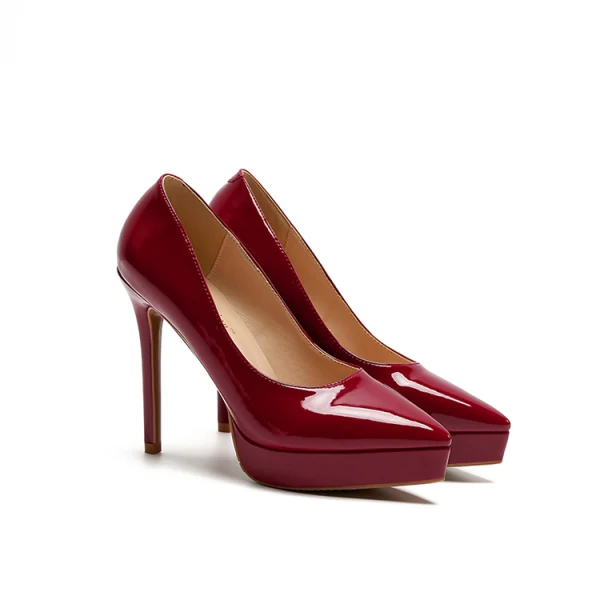Chic / Beautiful Burgundy Cocktail Party Leather Pumps 2021 Patent Leather Waterproof 10 cm Stiletto Heels Pointed Toe Pumps