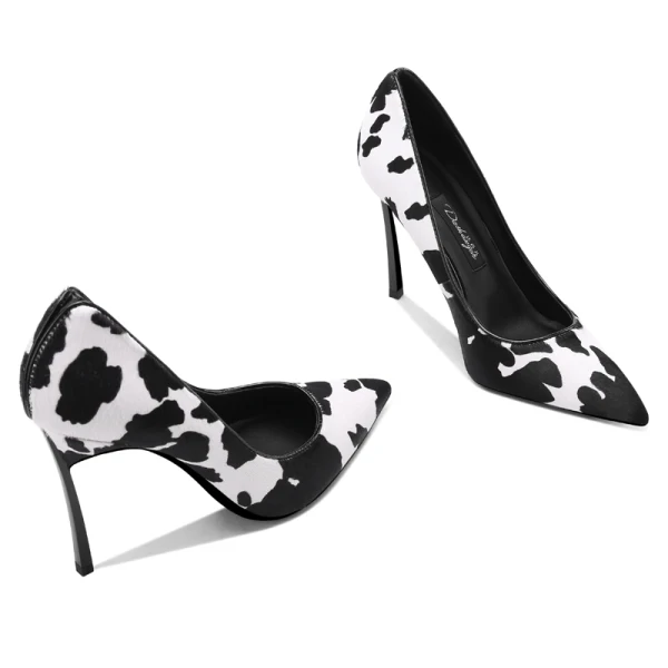 Chic / Beautiful Black White Cocktail Party Suede Pumps 2021 Leather 10 cm Stiletto Heels Pointed Toe Pumps