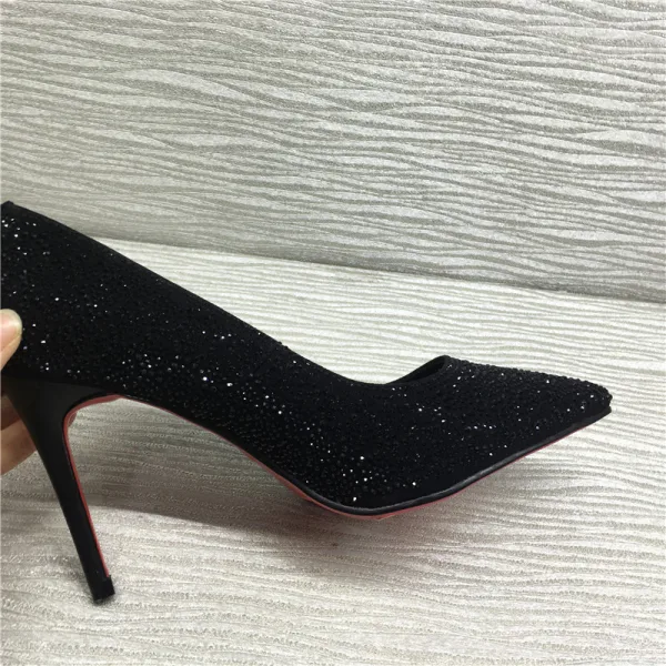 Glitter Zwarte Avond Rhinestone Pumps 2021 8 cm Naaldhakken / Stiletto Spitse Neus Pumps