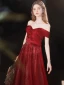 Charming Burgundy Prom Dresses 2021 A-Line / Princess Off-The-Shoulder Beading Rhinestone Sequins Sleeveless Backless Floor-Length / Long Prom Formal Dresses