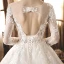 Chic / Belle Champagne Robe De Mariée 2018 Princesse En Dentelle Appliques Perlage Perle Faux Diamant Encolure Dégagée Dos Nu 3/4 Manches Longue Mariage