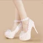 Charming Ivory Crystal Wedding Shoes 2021 Pearl Rhinestone Lace Flower 10 cm Stiletto Heels Pointed Toe Wedding Pumps
