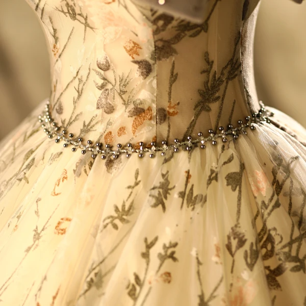 Elegant Prom Dresses 2021 Ball Gown Off-The-Shoulder Bow Beading Lace Flower Sleeveless Backless Floor-Length / Long Prom Formal Dresses