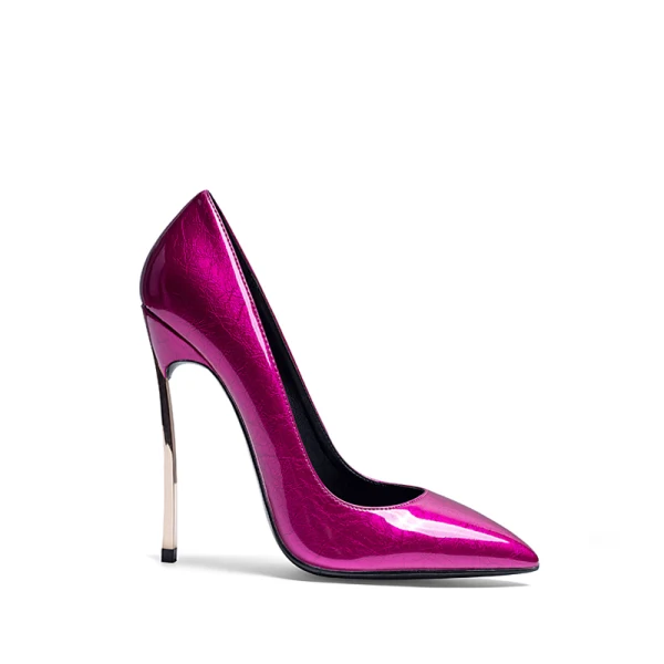 Chic / Belle Fushia Promo Escarpins 2021 Cuir Verni 10 cm Talons Aiguilles Talons Hauts À Bout Pointu Escarpins