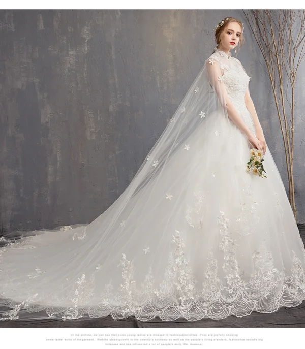 Charming White Wedding Dresses 2018 Ball Gown Lace Appliques Beading Crystal Pearl High Neck Sleeveless Backless Watteau Train Wedding