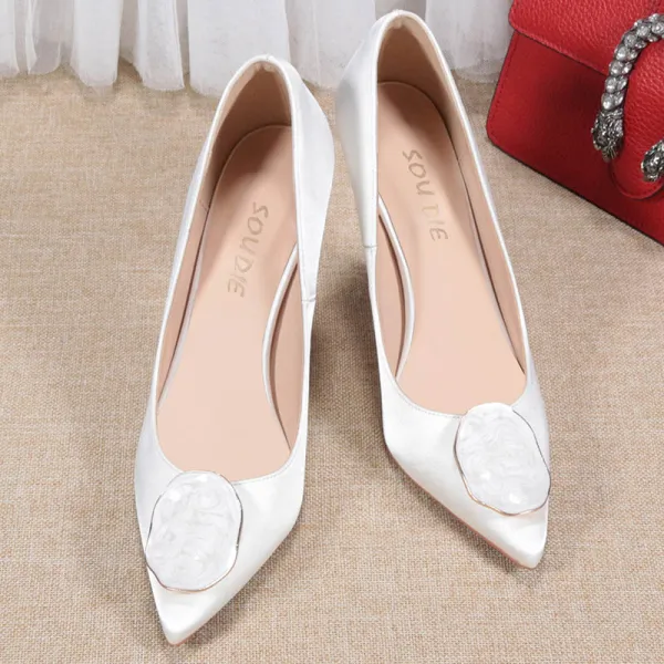 Élégant Blanche Soirée Satin Escarpins 2021 10 cm Talons Aiguilles Talons Hauts À Bout Pointu Escarpins