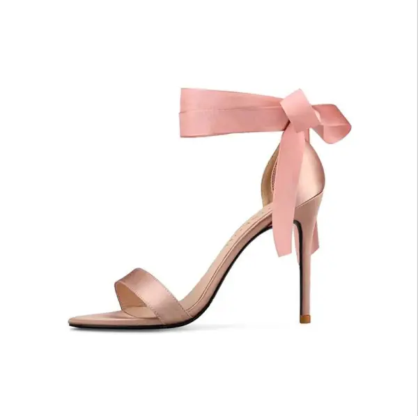 Sexy Champagne Promo Satin Sandales Femme 2021 Bride Cheville Noeud 10 cm Talons Aiguilles Peep Toes / Bout Ouvert Talons Hauts