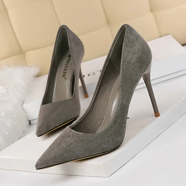 Enkla Gul Casual Mocka Pumps 2021 9 cm Stilettklackar Högklackade Spetsiga Pumps