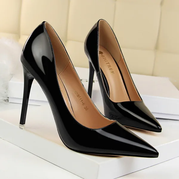 Eenvoudige Rode Hal Lakleer Pumps 2021 10 cm Naaldhakken / Stiletto Spitse Neus Hoge Hakken
