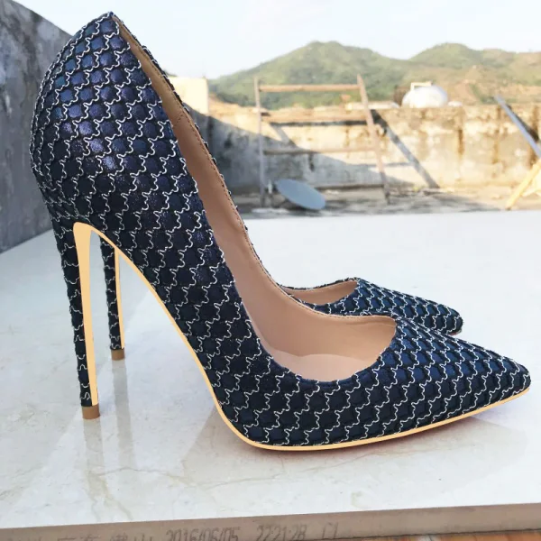 Inhabituel Bleu Marine Cocktail Escarpins 2021 12 cm Talons Aiguilles Talons Hauts À Bout Pointu Escarpins