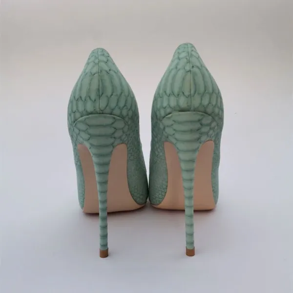 Chic / Beautiful Mint Green Cocktail Party Snakeskin Print Pumps 2021 Leather 12 cm Stiletto Heels Pointed Toe High Heels