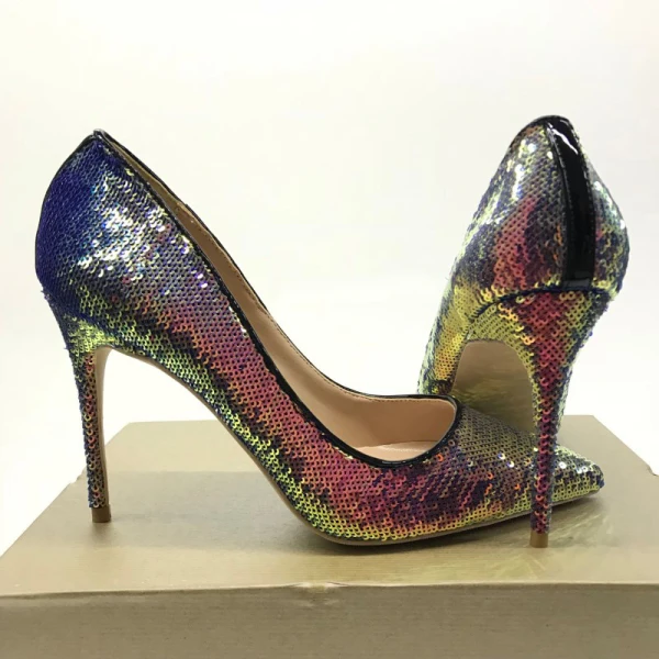 Scintillantes Dégradé De Couleur Escarpins Cocktail Paillettes Escarpins 2021 12 cm Talons Aiguilles À Bout Pointu Talons Hauts