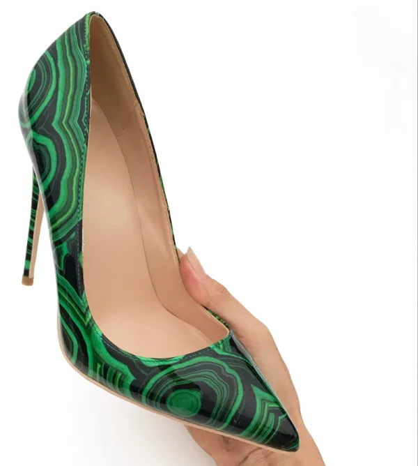 Amazing / Unique Dark Green Rave Club Doodle Pumps 2021 Patent Leather 12 cm Stiletto Heels Pointed Toe High Heels