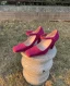 Vintage Rose Rot Freizeit Wildleder Sandalen Damen 2021 9 cm Thick Heels Quadratische Zehe Sandaletten Hochhackige