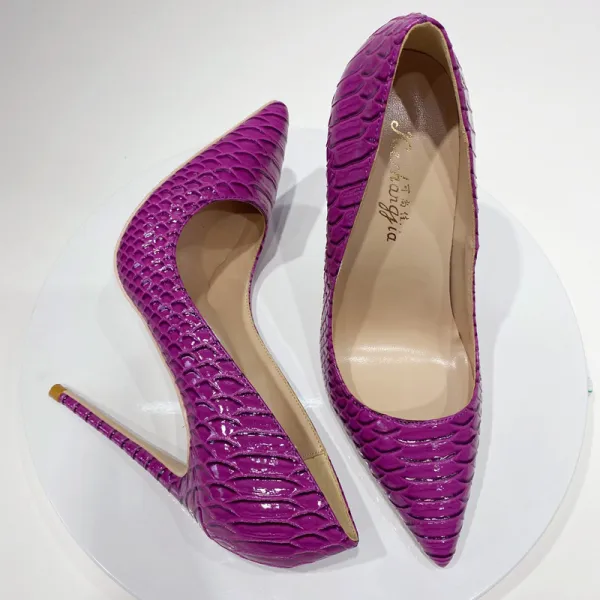 Chic / Beautiful Grape Rave Club Snakeskin Print Pumps 2021 12 cm Stiletto Heels Pointed Toe High Heels