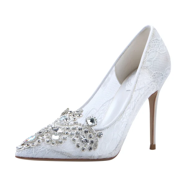 See through Ivory Lace Women's High Heels Fish Toe Wedding Shoes, S009 main image 1