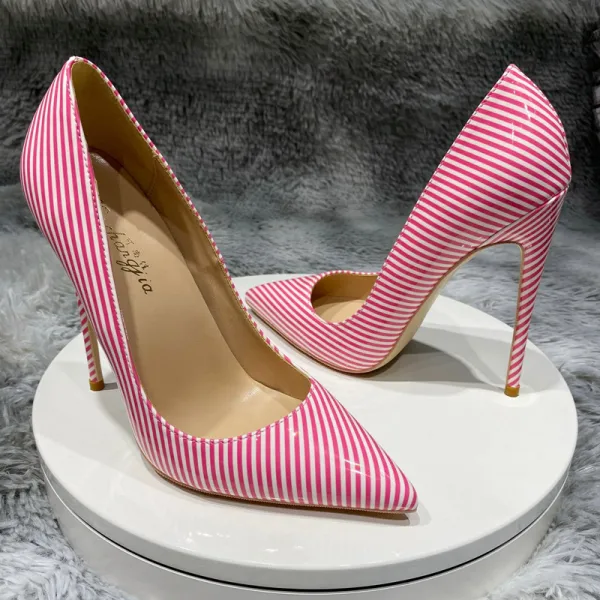 Unika Godis Rosa Randig Bal Pumps 2021 12 cm Stilettklackar Högklackade Spetsiga Pumps