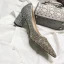 Glittrande Sexig Silver Afton Paljetter Pumps 2021 Läder 6 cm Rhinestone Tjocka Klackar Högklackade Spetsiga Pumps
