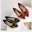 Classy Burgundy Bridesmaid Pumps 2021 Leather Metal Buckle 7 cm Stiletto Heels High Heels Pointed Toe Pumps